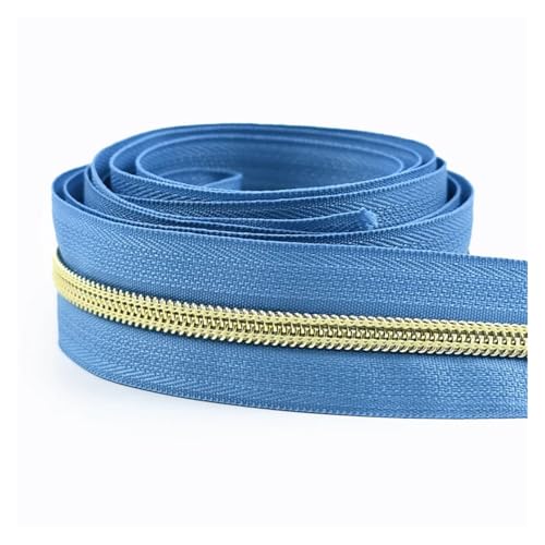PXAMORTEL Metallische Nylon-Reißverschlüsse, Nylon-Reißverschlussband mit Gold-silbernen Zähnen for Nähen von Taschen, Kleidungsstücken, DIY, Mehrfarbig, mehrere Längen(Blue,4M) von PXAMORTEL
