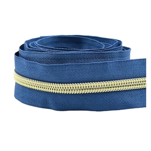 PXAMORTEL Metallische Nylon-Reißverschlüsse, Nylon-Reißverschlussband mit Gold-silbernen Zähnen for Nähen von Taschen, Kleidungsstücken, DIY, Mehrfarbig, mehrere Längen(Dark Blue,5M) von PXAMORTEL