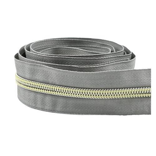 PXAMORTEL Metallische Nylon-Reißverschlüsse, Nylon-Reißverschlussband mit Gold-silbernen Zähnen for Nähen von Taschen, Kleidungsstücken, DIY, Mehrfarbig, mehrere Längen(Dark Gray,4M) von PXAMORTEL