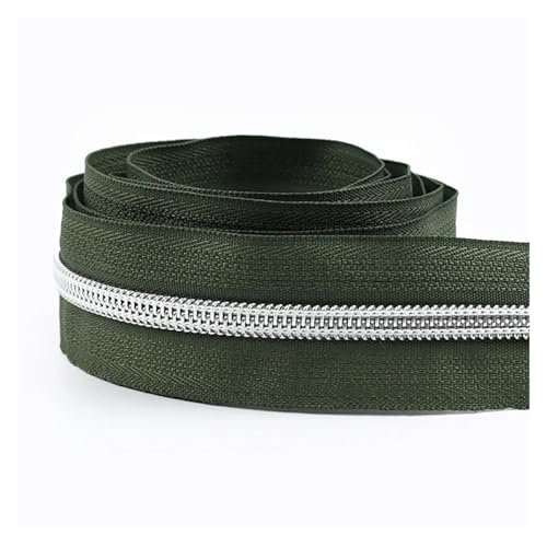 PXAMORTEL Metallische Nylon-Reißverschlüsse, Nylon-Reißverschlussband mit Gold-silbernen Zähnen for Nähen von Taschen, Kleidungsstücken, DIY, Mehrfarbig, mehrere Längen(Dark Green,2M) von PXAMORTEL