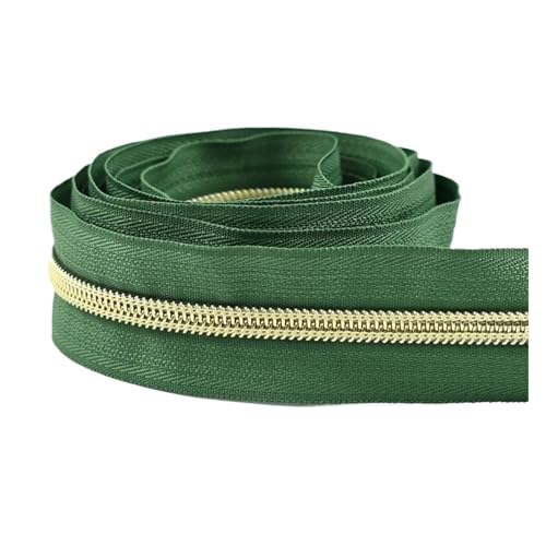 PXAMORTEL Metallische Nylon-Reißverschlüsse, Nylon-Reißverschlussband mit Gold-silbernen Zähnen for Nähen von Taschen, Kleidungsstücken, DIY, Mehrfarbig, mehrere Längen(Green,10M) von PXAMORTEL
