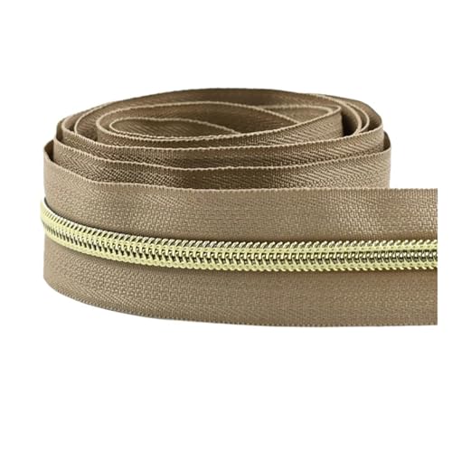 PXAMORTEL Metallische Nylon-Reißverschlüsse, Nylon-Reißverschlussband mit Gold-silbernen Zähnen for Nähen von Taschen, Kleidungsstücken, DIY, Mehrfarbig, mehrere Längen(Khaki,10M) von PXAMORTEL