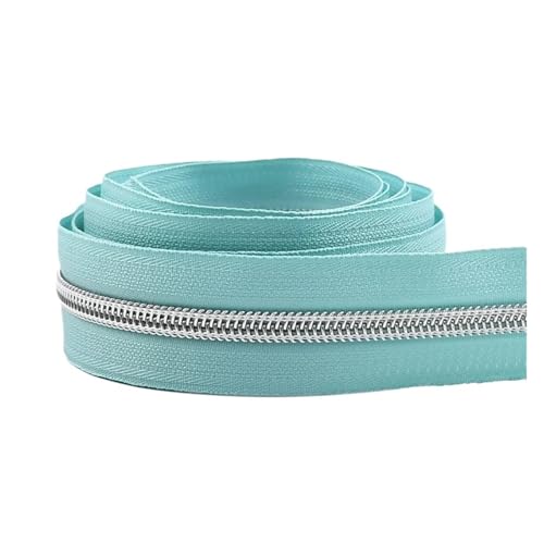 PXAMORTEL Metallische Nylon-Reißverschlüsse, Nylon-Reißverschlussband mit Gold-silbernen Zähnen for Nähen von Taschen, Kleidungsstücken, DIY, Mehrfarbig, mehrere Längen(Light Blue,10M) von PXAMORTEL