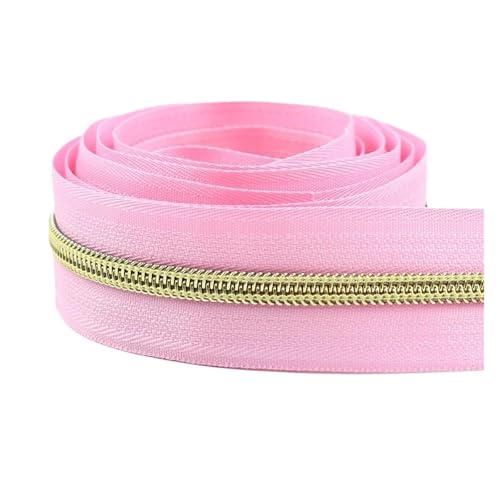 PXAMORTEL Metallische Nylon-Reißverschlüsse, Nylon-Reißverschlussband mit Gold-silbernen Zähnen for Nähen von Taschen, Kleidungsstücken, DIY, Mehrfarbig, mehrere Längen(Light pink,10M) von PXAMORTEL