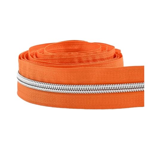 PXAMORTEL Metallische Nylon-Reißverschlüsse, Nylon-Reißverschlussband mit Gold-silbernen Zähnen for Nähen von Taschen, Kleidungsstücken, DIY, Mehrfarbig, mehrere Längen(Orange,2M) von PXAMORTEL