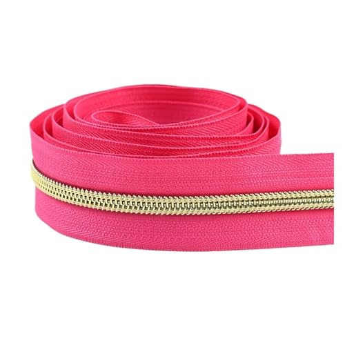 PXAMORTEL Metallische Nylon-Reißverschlüsse, Nylon-Reißverschlussband mit Gold-silbernen Zähnen for Nähen von Taschen, Kleidungsstücken, DIY, Mehrfarbig, mehrere Längen(Pink,10M) von PXAMORTEL