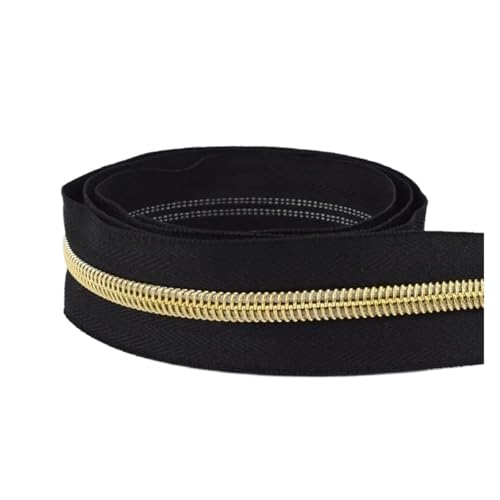 PXAMORTEL Metallische Nylon-Reißverschlüsse, Nylon-Reißverschlussband mit Gold-silbernen Zähnen for Nähen von Taschen, Kleidungsstücken, DIY, Mehrfarbig, mehrere Längen(Schwarz,4M) von PXAMORTEL