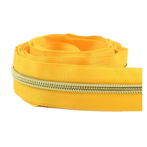 PXAMORTEL Metallische Nylon-Reißverschlüsse, Nylon-Reißverschlussband mit Gold-silbernen Zähnen for Nähen von Taschen, Kleidungsstücken, DIY, Mehrfarbig, mehrere Längen(Yellow,5M) von PXAMORTEL