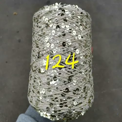 Sequin Sparkle Strickgarn, 250 g Garn aus 99% Baumwolle mit 6 mm und 3 mm Pailletten for Handstricken und Häkeln, mehrfarbig(250g 124) von PXAMORTEL