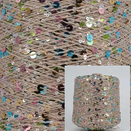 Sequin Sparkle Strickgarn, 50 g 140 m Baumwoll-Paillettengarn, 6 mm, 3 mm, for Stricken, Häkeln, Basteln, mehrfarbig(AJ140X) von PXAMORTEL