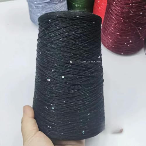 Sequin Sparkle Strickgarn, Baumwoll-Acryl-Seiden-Mischgarn 500g Multicolor for das Handstricken(Black) von PXAMORTEL