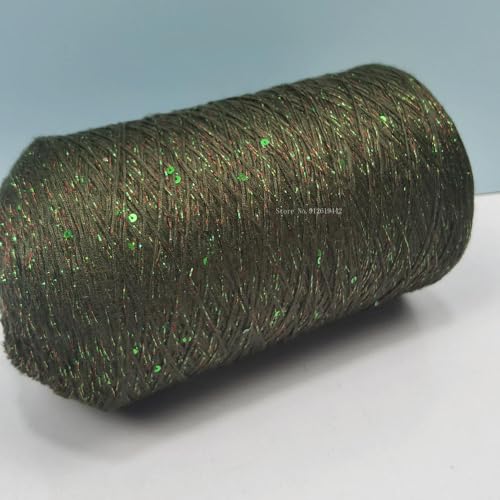 Sequin Sparkle Strickgarn, Baumwoll-Acryl-Seiden-Mischgarn 500g Multicolor for das Handstricken(Dark Tea Green) von PXAMORTEL
