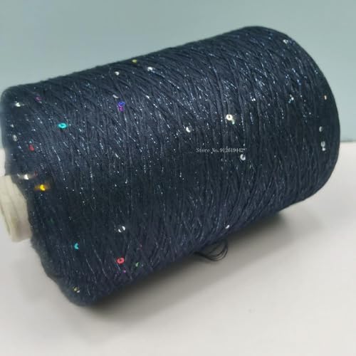 Sequin Sparkle Strickgarn, Baumwoll-Acryl-Seiden-Mischgarn 500g Multicolor for das Handstricken(Navy Blue) von PXAMORTEL