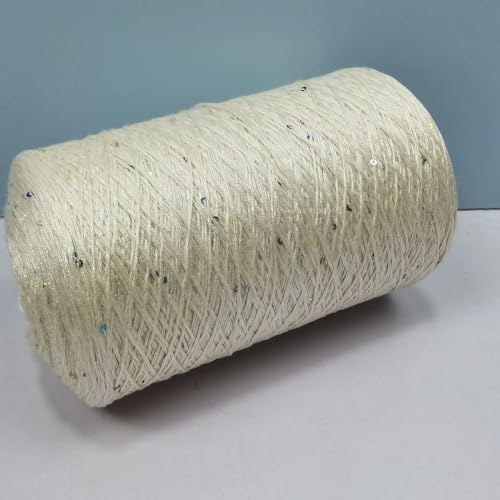 Sequin Sparkle Strickgarn, Baumwoll-Acryl-Seiden-Mischgarn 500g Multicolor for das Handstricken(Pearl Beige) von PXAMORTEL