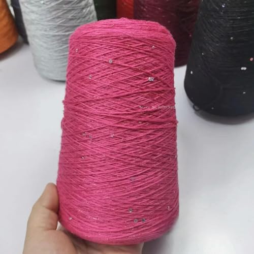 Sequin Sparkle Strickgarn, Baumwoll-Acryl-Seiden-Mischgarn 500g Multicolor for das Handstricken(Rose Red) von PXAMORTEL