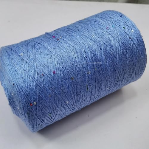 Sequin Sparkle Strickgarn, Baumwoll-Acryl-Seiden-Mischgarn 500g Multicolor for das Handstricken(Sky Blue) von PXAMORTEL