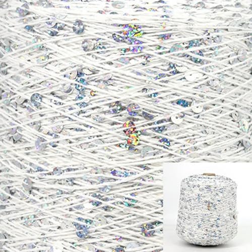 Sequin Sparkle Strickgarn, Baumwoll-Paillettengarn, 50 g, Strang, mehrfarbig, 6 mm, 3 mm, for Handstricken, DIY(Aj019) von PXAMORTEL