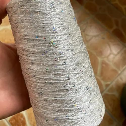 Sequin Sparkle Strickgarn, Strick- und Häkelgarn mit Glitzer-Pailletten, 250 g, mehrfarbig(White) von PXAMORTEL