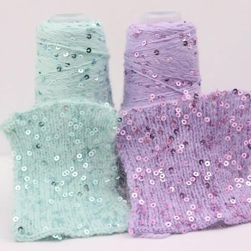 Sequin Sparkle Strickgarn, Strickgarn 16S/2 50g 200M Gemischtes Kaninchenhaar mit 3mm Pailletten Mehrfarbig for Basteln(229) von PXAMORTEL