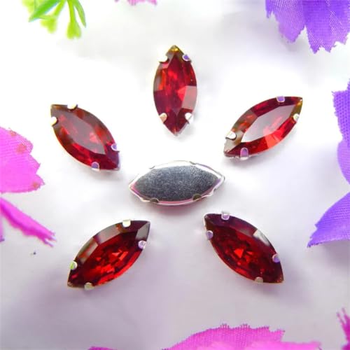Sew on Rhinestone Glaskristall, Strass-Applikationen zum Nähen in Marquiseform und Pferdeaugen-Glaskralle (4 x 8 mm, 50 Stück, A19, Dunkelrot) von PXAMORTEL