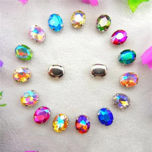 Sew on Rhinestone Glaskristall, silberne Strassperlen, 7 Größen, verschiedene Farben, ovale Form, zum Nähen, DIY-Ornamente (20 x 30 mm, 10 Stück A36 AB Colors Mix) von PXAMORTEL