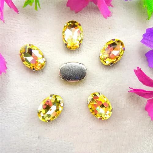 Sew on Rhinestone Glaskristall, silberne Strassperlen, 7 Größen, verschiedene Farben, ovale Form, zum Nähen, DIY-Ornamente (6 x 8 mm, 50 Stück, A7 Jonquil) von PXAMORTEL
