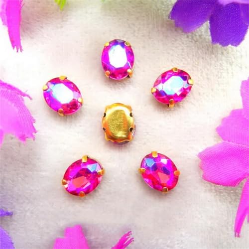 Sew on Rhinestone Glaskristall-Applikationen zum Nähen in ovaler Form, goldfarben, AB, 4 x 6 mm, 50 Stück, A12 von PXAMORTEL