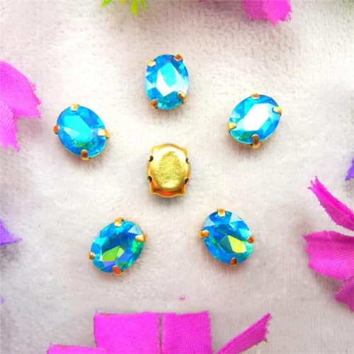 Sew on Rhinestone Glaskristall-Applikationen zum Nähen in ovaler Form, goldfarben, AB, 4 x 6 mm, 50 Stück von PXAMORTEL