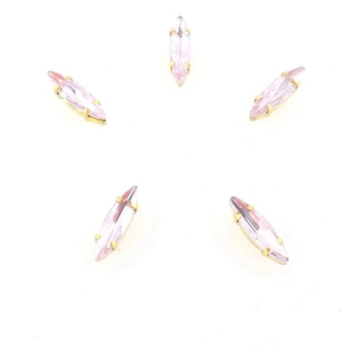 Sew on Rhinestone Glaskristalle, 50 Stück/Tasche Navettebeutel in Pferdeaugenform, transparentes Glas, gemischte Farben, goldene Klaue, Strasssteine zum Nähen (A24 Pink) von PXAMORTEL