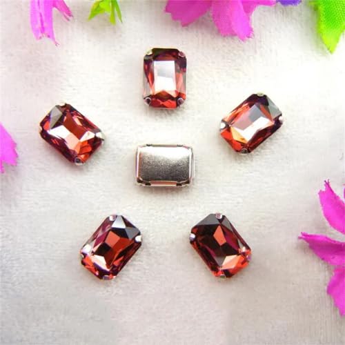 Sew on Strasssteine aus Glas, zum Nähen, rechteckige Form, in 7 Größen und verschiedenen Farben, silberfarben, 8 x 10 mm, 50 Stück, A10, Weinrot von PXAMORTEL