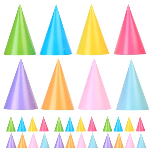 PXARMYYXGS Partyhüte, Pastellfarben, 32-teilig, Partyhüte, schöne Kuchenzapfen, Happy Birthday, Papierkrone, Buntstifthut für Jungen, Mädchen, Erwachsene, Kostümpartys, Dekorationen (8 Farben) von PXARMYYXGS