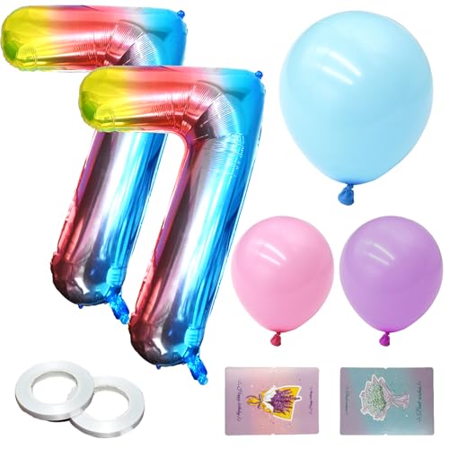 PXBSNB 2 Stück Geburtstag Zahlen Luftballon 7 Jahre, Regenbogen Farbverlauf Luftballons, 40 Zoll 101cm Folienballon Geburtstagsdeko mit Bändern für 7 Jahre Babyparty Jubiläum Party Deko PXBSNB 2 Stück Geburtstag Zahlen Luftballon 7 Jahre, Regenbogen Farbverlauf Luftballons, 40 Zoll 101cm Folienballon Geburtstagsdeko mit Bändern für 7 Jahre Babyparty Jubiläum Party Deko von PXBSNB