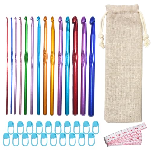 PXBSNB 36 Stück Häkelnadel Set, 14 Größen 2mm-10mm Häkelnadeln, Multicolor Aluminium Stricknadeln mit 20 Markierungsnadel, Ergonomische tunesische häkelnadel für Anfänger Spitzenhandwerk Stricken PXBSNB 36 Stück Häkelnadel Set, 14 Größen 2mm-10mm Häkelnadeln, Multicolor Aluminium Stricknadeln mit 20 Markierungsnadel, Ergonomische tunesische häkelnadel für Anfänger Spitzenhandwerk Stricken von PXBSNB