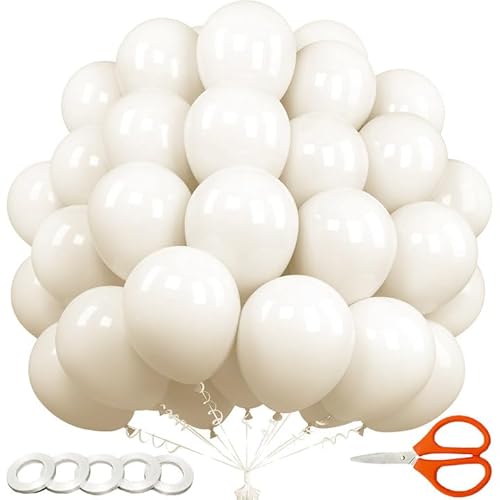 PXBSNB Sand Weiss Luftballons, 30 Stück 12 Zoll und 20 Stück 5 Zoll Latex Ballons, Helium Ballons mit 5 Band und 1 Schere, Luftballons Beige für Hochzeit Jubiläen Geburtstag und Babyparty von PXBSNB