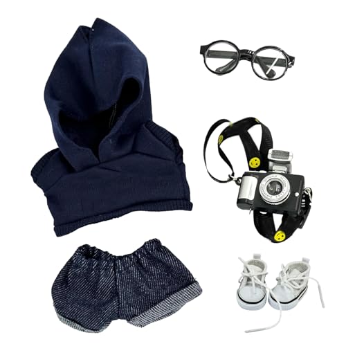 Puppenkleider, 5-teiliges Set mit Hoodie, Hose, Kamera, Brille, Schuhe für Puppen, für Geburtstagsparty, Puppenkleidung für Mädchen und Jungen Puppenkleider, 5-teiliges Set mit Hoodie, Hose, Kamera, Brille, Schuhe für Puppen, für Geburtstagsparty, Puppenkleidung für Mädchen und Jungen von PXDUCN