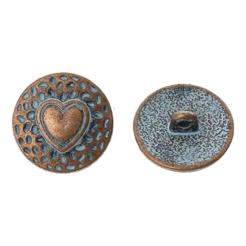 Runde Metallknöpfe in Antik-Optik, einzelnes Loch, Herzmuster, Zinklegierung, 2 Stück, antike Bronzefarbe (Antikkupferfarbe) von PXMWITSEZ