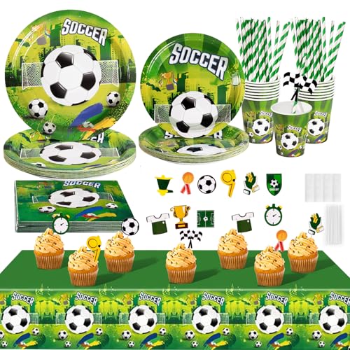 PYAILI Fußball Partygeschirr Set, Fußball Partyteller Geburtstag für 20 Gäste, Fussball Geburtstag Geschirr, Party Deko Set, Kindergeburtstag Teller Becher Servietten von PYAILI