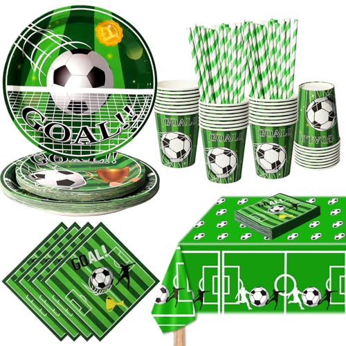 PYAILI Fußball Partygeschirr Set, Fußball Partyteller Geburtstag für 20 Gäste, Fussball Geburtstag Geschirr, Party Deko Set, Kindergeburtstag Teller Becher Servietten von PYAILI