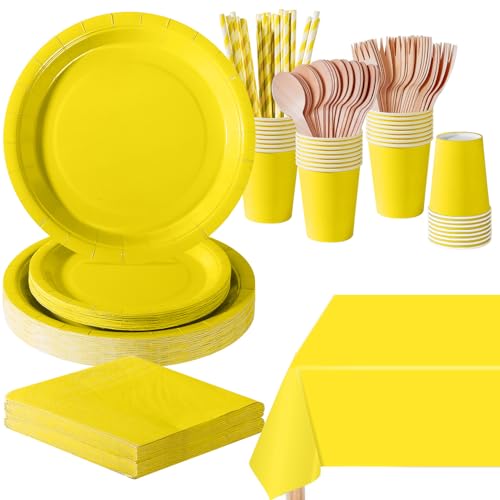 PYAILI Gelb Partygeschirr, 169 Stück Pappteller Sets, Party Pappteller Becher Servietten Partyteller Partyset Süße Party, für Feste und Feiern wie Geburtstag PYAILI Gelb Partygeschirr, 169 Stück Pappteller Sets, Party Pappteller Becher Servietten Partyteller Partyset Süße Party, für Feste und Feiern wie Geburtstag von PYAILI