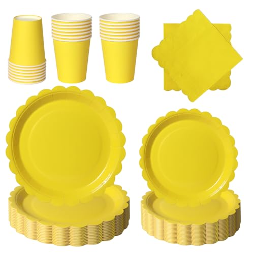 PYAILI Gelb Partygeschirr, 96 Stück Pappteller Set mit Blumenmuster für 24 Gäste, Papier Teller Pappbecher Servietten für Geburtstag, Muttertag, Babyparty, Bridgerton, Teeparty PYAILI Gelb Partygeschirr, 96 Stück Pappteller Set mit Blumenmuster für 24 Gäste, Papier Teller Pappbecher Servietten für Geburtstag, Muttertag, Babyparty, Bridgerton, Teeparty von PYAILI
