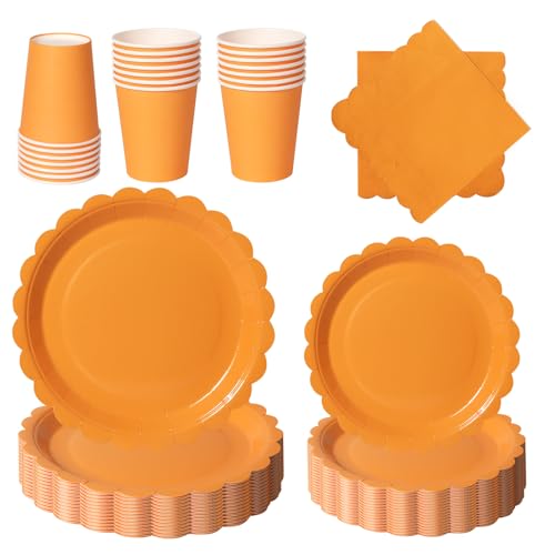PYAILI Orange Partygeschirr, 96 Stück Pappteller Set mit Blumenmuster für 24 Gäste, Papier Teller Pappbecher Servietten für Geburtstag, Muttertag, Babyparty, Bridgerton, Teeparty PYAILI Orange Partygeschirr, 96 Stück Pappteller Set mit Blumenmuster für 24 Gäste, Papier Teller Pappbecher Servietten für Geburtstag, Muttertag, Babyparty, Bridgerton, Teeparty von PYAILI
