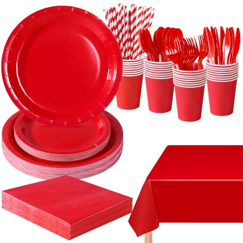 PYAILI Rot Partygeschirr, 193 Stück Pappteller Sets, Party Pappteller Becher Servietten Partyteller Partyset Süße Party, für Feste und Feiern wie Geburtstag PYAILI Rot Partygeschirr, 193 Stück Pappteller Sets, Party Pappteller Becher Servietten Partyteller Partyset Süße Party, für Feste und Feiern wie Geburtstag von PYAILI