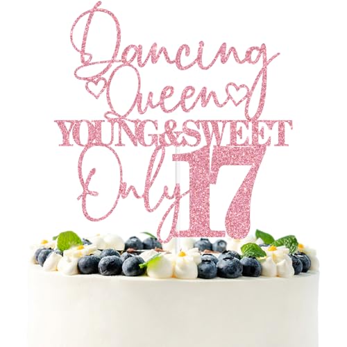 Tortenaufsatz, Motiv: Tanzende Königin, Young & Sweet Only 43.2 cm, Pink Glitter Funny Cheers to 17 Years 17th Birthday Party Decorations Supplies von PYBHILK