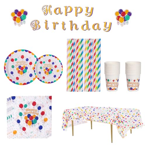 Partygeschirr-Set, Geburtstagsparty-Zubehör, PYGHAP farbige Luftballons, Pappteller-Set – Teller, Becher, Servietten, Strohhalme, Tischdecken, Partygeschirr für Babypartys, Hochzeit, Geburtstag, 20 Partygeschirr-Set, Geburtstagsparty-Zubehör, PYGHAP farbige Luftballons, Pappteller-Set – Teller, Becher, Servietten, Strohhalme, Tischdecken, Partygeschirr für Babypartys, Hochzeit, Geburtstag, 20 von PYGHAP