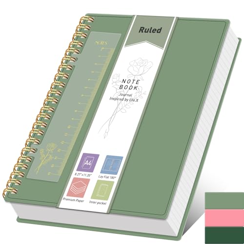 PYNEX Notizbuch A4 Liniert, Notizblock Spiralbindung, Tagebuch 150 Blatt / 300 Seiten Zum Schreiben, 100 GSM College-liniertes Papier, 21.5 x 27.9cm - Salbei Grün PYNEX Notizbuch A4 Liniert, Notizblock Spiralbindung, Tagebuch 150 Blatt / 300 Seiten Zum Schreiben, 100 GSM College-liniertes Papier, 21.5 x 27.9cm - Salbei Grün von PYNEX