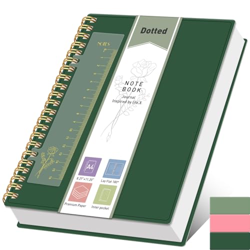PYNEX Notizbuch A4 Ringbuch Dotted,Bullet Dotted Journal,300 Blatt/150 Seiten zum Schreiben,105gsm, Innenfach und dickem 21.5 x 27.9cm - Dunkelgrün PYNEX Notizbuch A4 Ringbuch Dotted,Bullet Dotted Journal,300 Blatt/150 Seiten zum Schreiben,105gsm, Innenfach und dickem 21.5 x 27.9cm - Dunkelgrün von PYNEX
