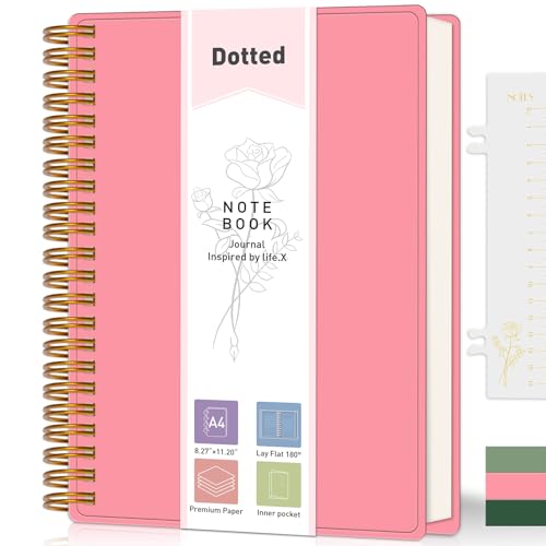 PYNEX Notizbuch A4 Ringbuch Dotted,Bullet Dotted Journal,300 Blatt/150 Seiten zum Schreiben,105gsm, Innenfach und dickem 21.5 x 27.9cm - Rosa PYNEX Notizbuch A4 Ringbuch Dotted,Bullet Dotted Journal,300 Blatt/150 Seiten zum Schreiben,105gsm, Innenfach und dickem 21.5 x 27.9cm - Rosa von PYNEX