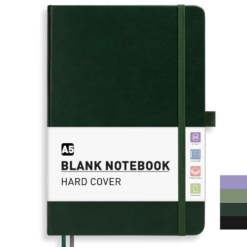 PYNEX Notizbuch A5 Blanko, Hardcover,Skizzenbuch, Leder Notizblock With 140 Blatt 100GSM, Tagebuch für Skizzenblock - Dunkelgrün PYNEX Notizbuch A5 Blanko, Hardcover,Skizzenbuch, Leder Notizblock With 140 Blatt 100GSM, Tagebuch für Skizzenblock - Dunkelgrün von PYNEX