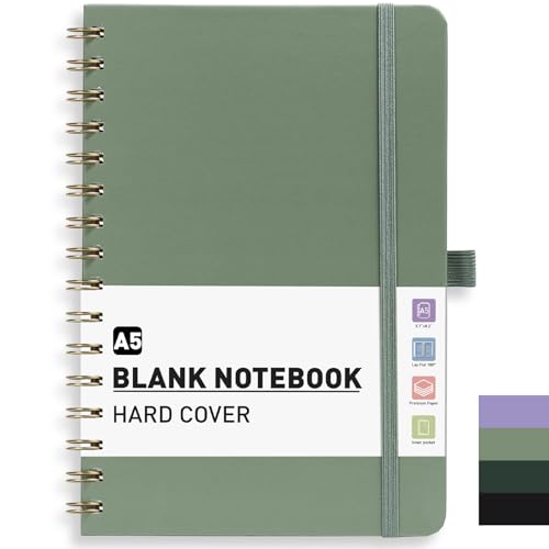 PYNEX Notizbuch A5 Blanko, Hardcover,Skizzenbuch, Notizblock Spiralbindung With 140 Blatt 100GSM, Tagebuch für Skizzenblock - Salbei Grün PYNEX Notizbuch A5 Blanko, Hardcover,Skizzenbuch, Notizblock Spiralbindung With 140 Blatt 100GSM, Tagebuch für Skizzenblock - Salbei Grün von PYNEX