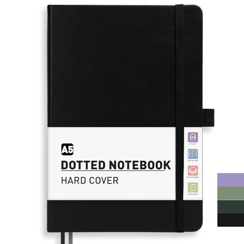 PYNEX Notizbuch A5 Dotted, Hardcover,Notebook, Leder Notizblock With 192 Blatt 100GSM, Tagebuch für Erwachsene,Schule - Schwarz PYNEX Notizbuch A5 Dotted, Hardcover,Notebook, Leder Notizblock With 192 Blatt 100GSM, Tagebuch für Erwachsene,Schule - Schwarz von PYNEX